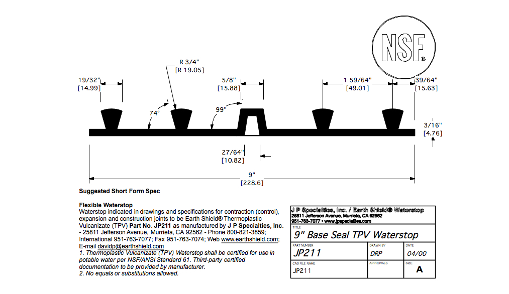 Waterstop King Earth Shield® Waterstop JP621L and JP211 Circular