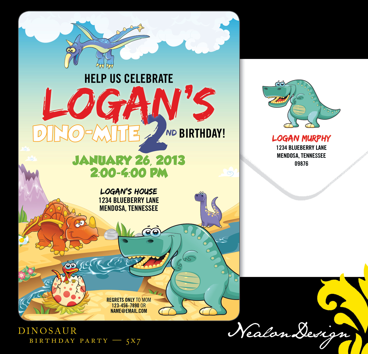 Nealon Design Dinosaur Birthday Invitation