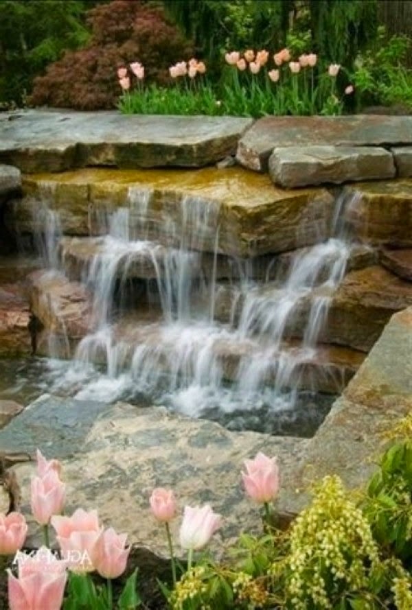 A relaxing garden and backyard waterfalls