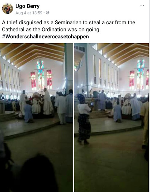 Thief dressed as Catholic Seminarian nabbed while trying to steal a car during Priestly Ordination in Owerri(Photos)