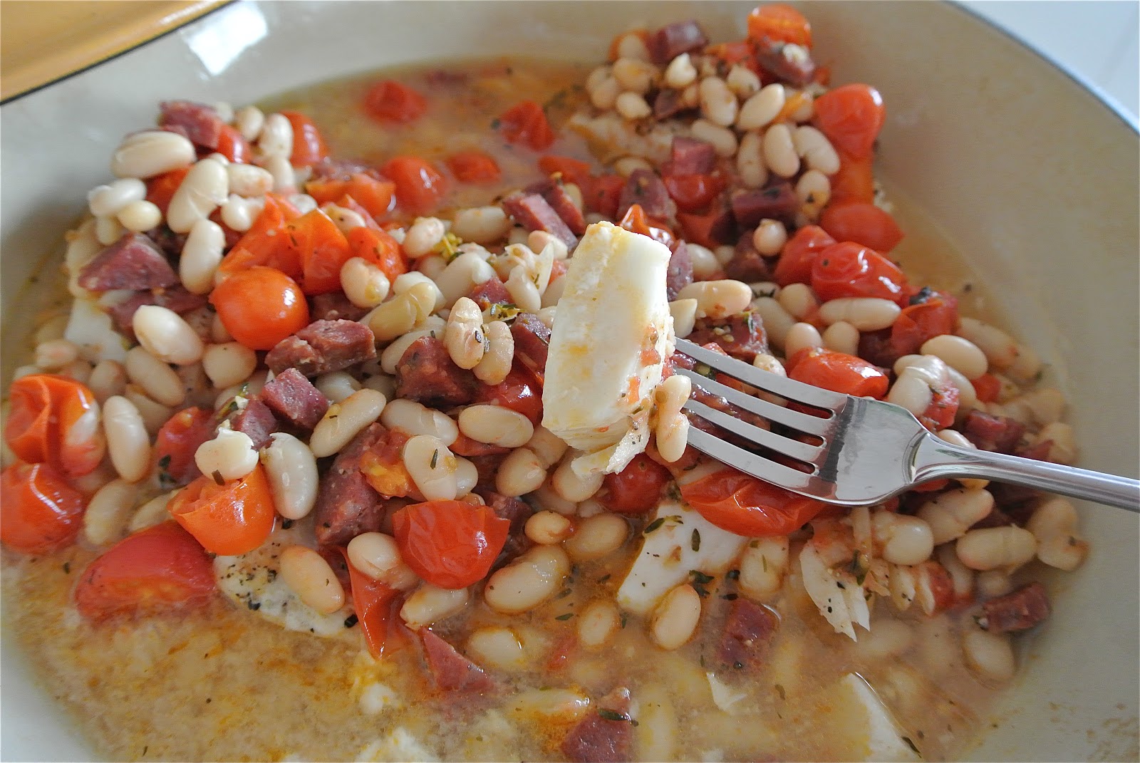 Baked Cod with Chorizo and White Beans