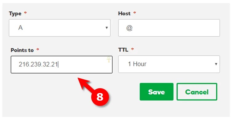 Setup A zone records in GoDaddy