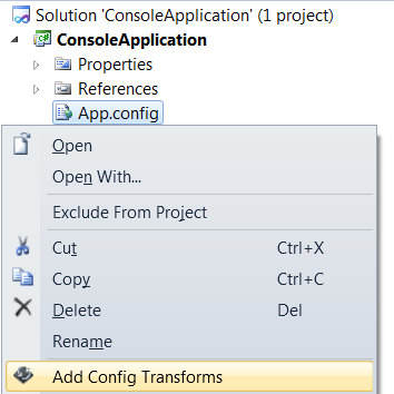 Web.NET: Easily add config transformation files to a Console App project