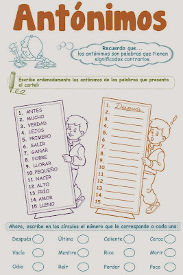 Image result for ejercicios de sinonimos y antonimos para niÃ±os de primaria