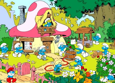 Los Pitufos Dibujo de Los Pitufos en su vida cotidiana y en su hogar