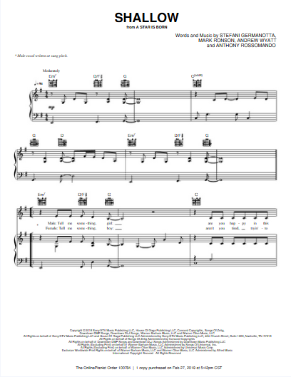 shallow free easy piano sheet download