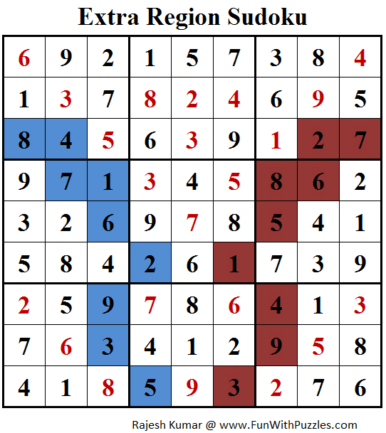 Extra Region Sudoku (Fun With Sudoku #161) Answer