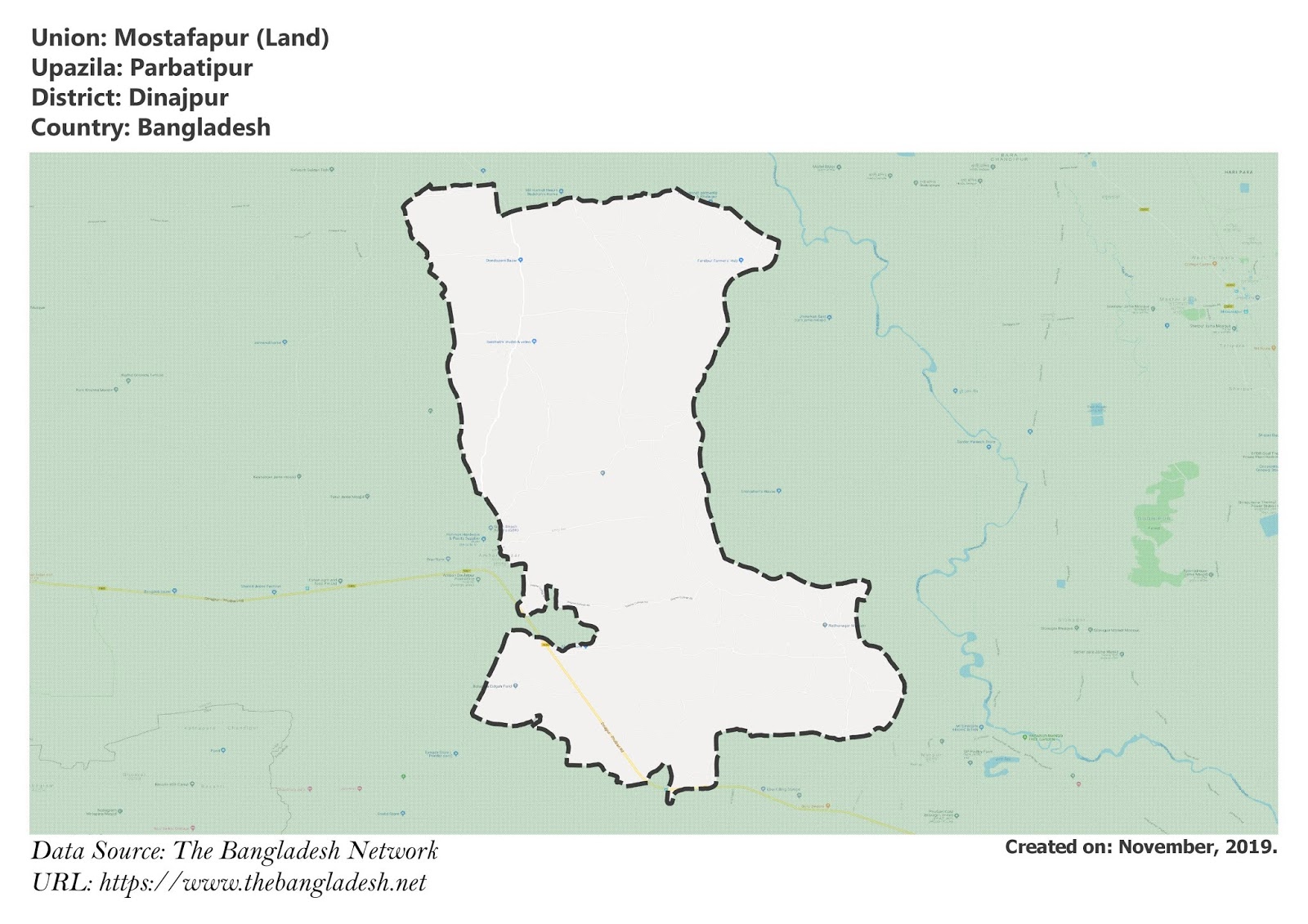Map of Mostafapur of Dinajpur, Bangladesh.