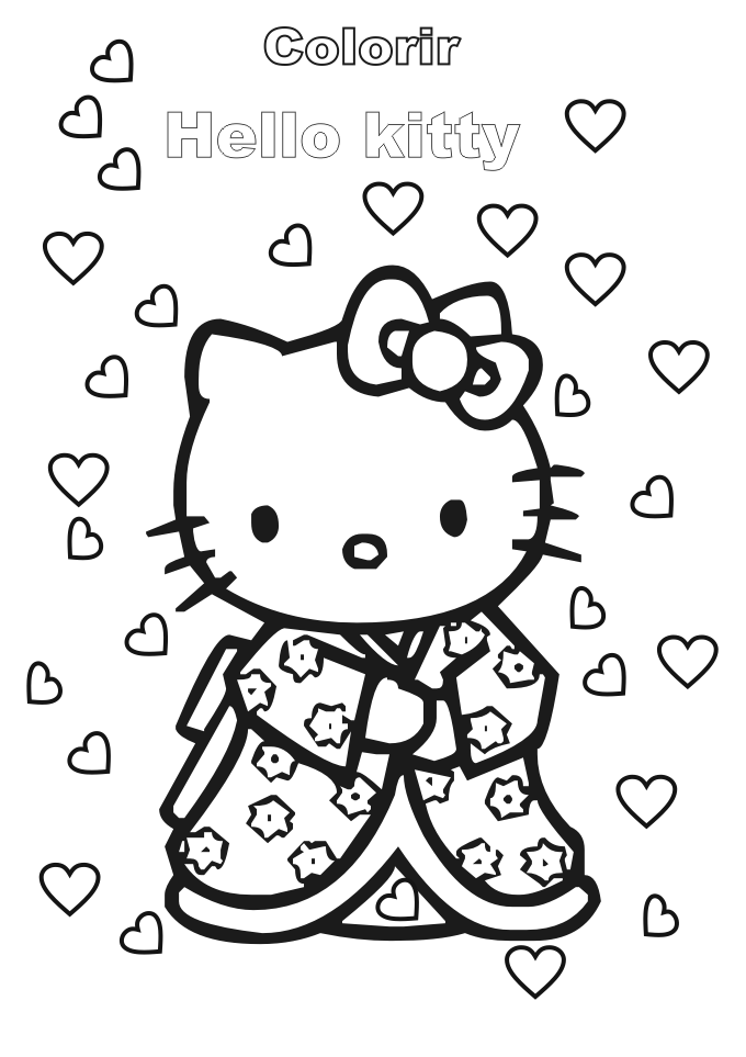 imagens hello kitty com flores pintar Desenhos Preto e Branco hello kitty com flores Colorir