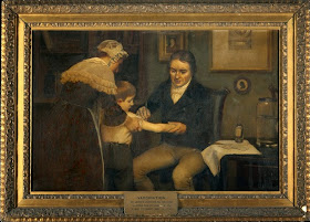 Dr Jenner performing his first vaccination on James Phipps, a boy of age 8. May 14th, 1796 by Ernest Board, 1910