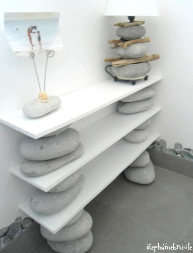 diy stacked stone shelf