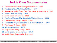 jackie chan movies list, documentaries by jackie chan like: son of the incredibly strange film show, the best of the martial arts films, biography jackie chan, jackie chan: my stunts, the art of action, cinema hong kong: kung fu, traces of a dragon, the heavenly kings, a touch of beijing, mega cities: hong kong, jackie chan's green heroes, jackie chan: down to earth, photo download