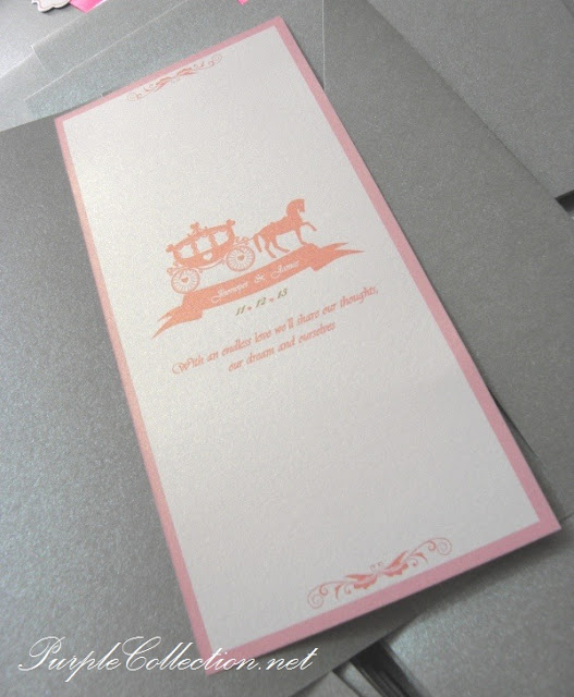 paris eifel tower wedding card, horse carriage, fairy tale, bintulu wedding card, sarawak wedding card, pink satin ribbon wedding, pearl silver card cover, pearl white tag, wedding card