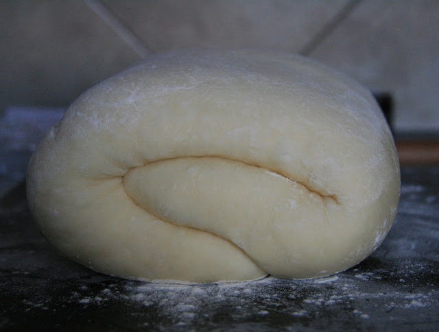 Pillowy-dough that has been proofed after laminating.