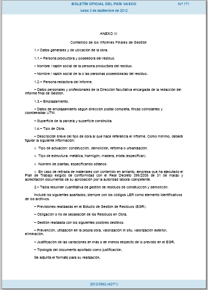 eConstruimos: (X) Informe final, devolución de la fianza y otros aspectos  (Gestión de Residuos de Construcción y Demolición en el País Vasco a través  del Decreto 112/2012)