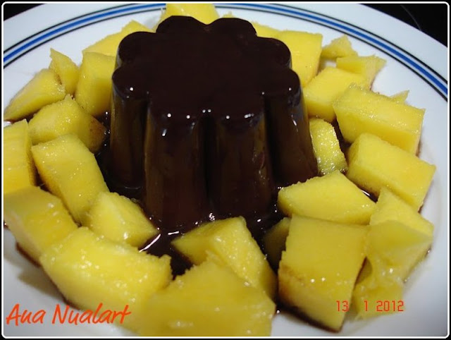  FLAN SABOR CHOCOLATE SIN AZÚCAR AÑADIDO CON MANGO 