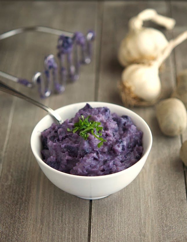 Roasted Garlic Purple Mashed Potatoes