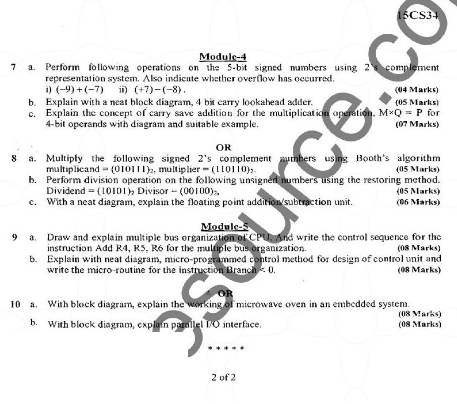 VTU BE 3rd Semester CSE Question Paper Computer Organization (June