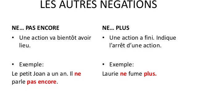 Le Français que je dois savoir...: Ne... pas encore/ Ne...plus