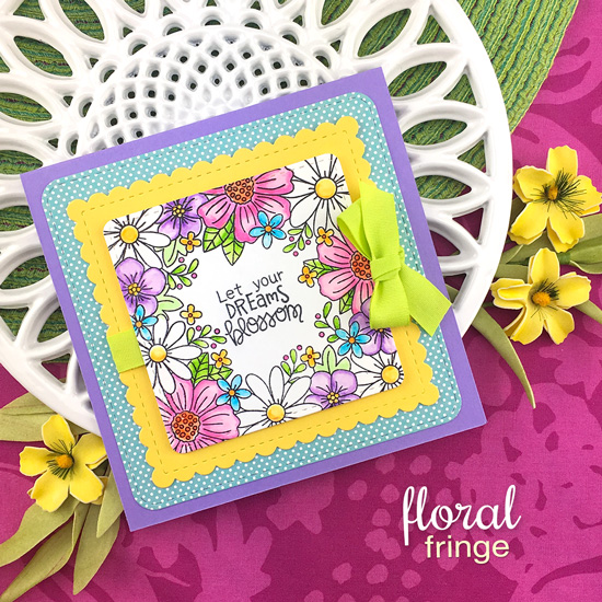 Square Flower Card by Jennifer Jackson | Floral Fringe Stamp Set and Frames Squared Die Set by Newton's Nook Designs #newtonsnook #handmade