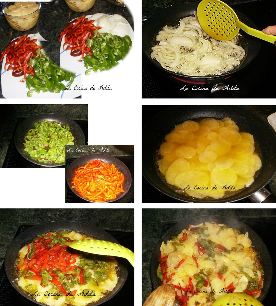Fritada de patatas, pimientos y cebolla