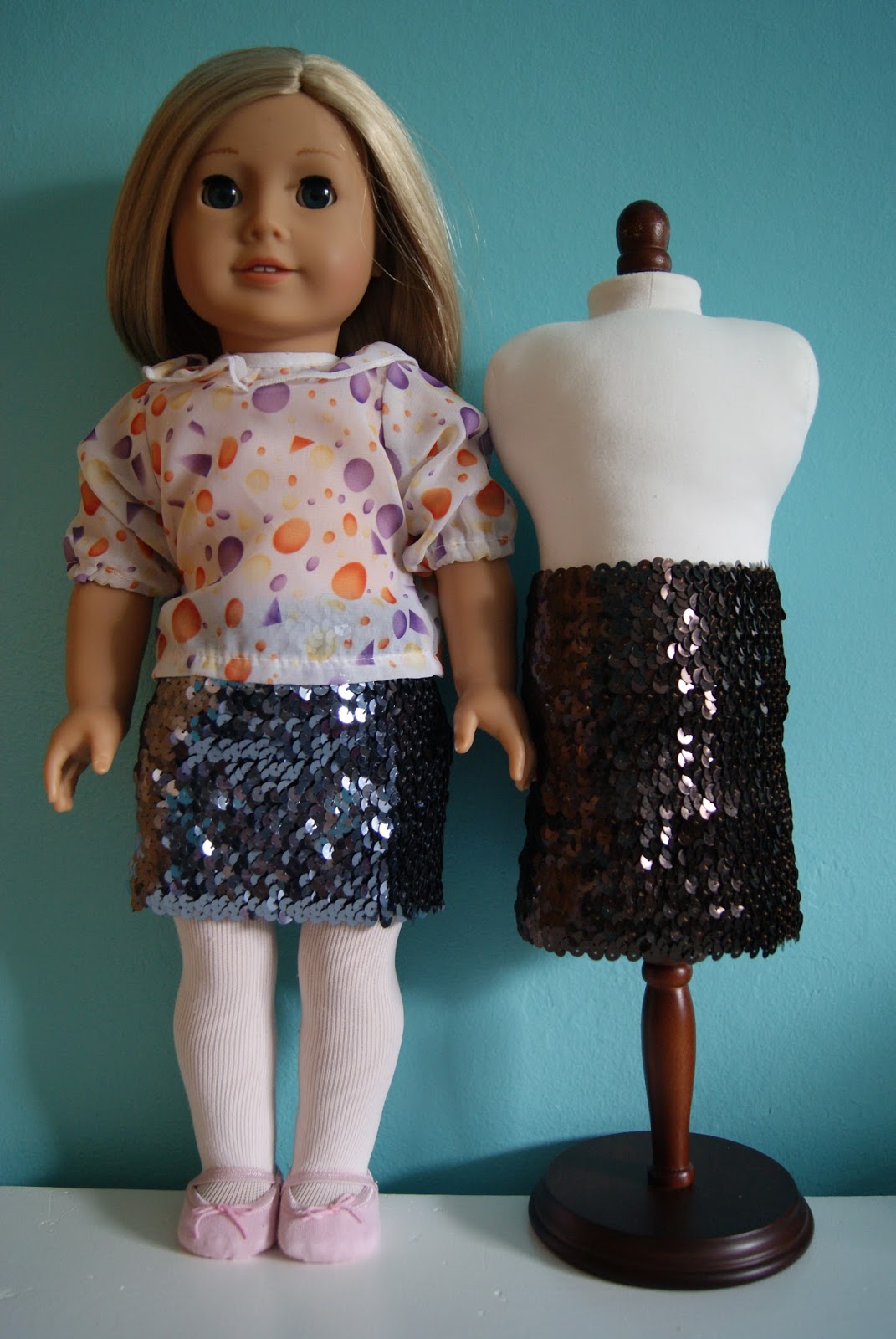 Sequin skirt for 18-inch doll by nest full of eggs