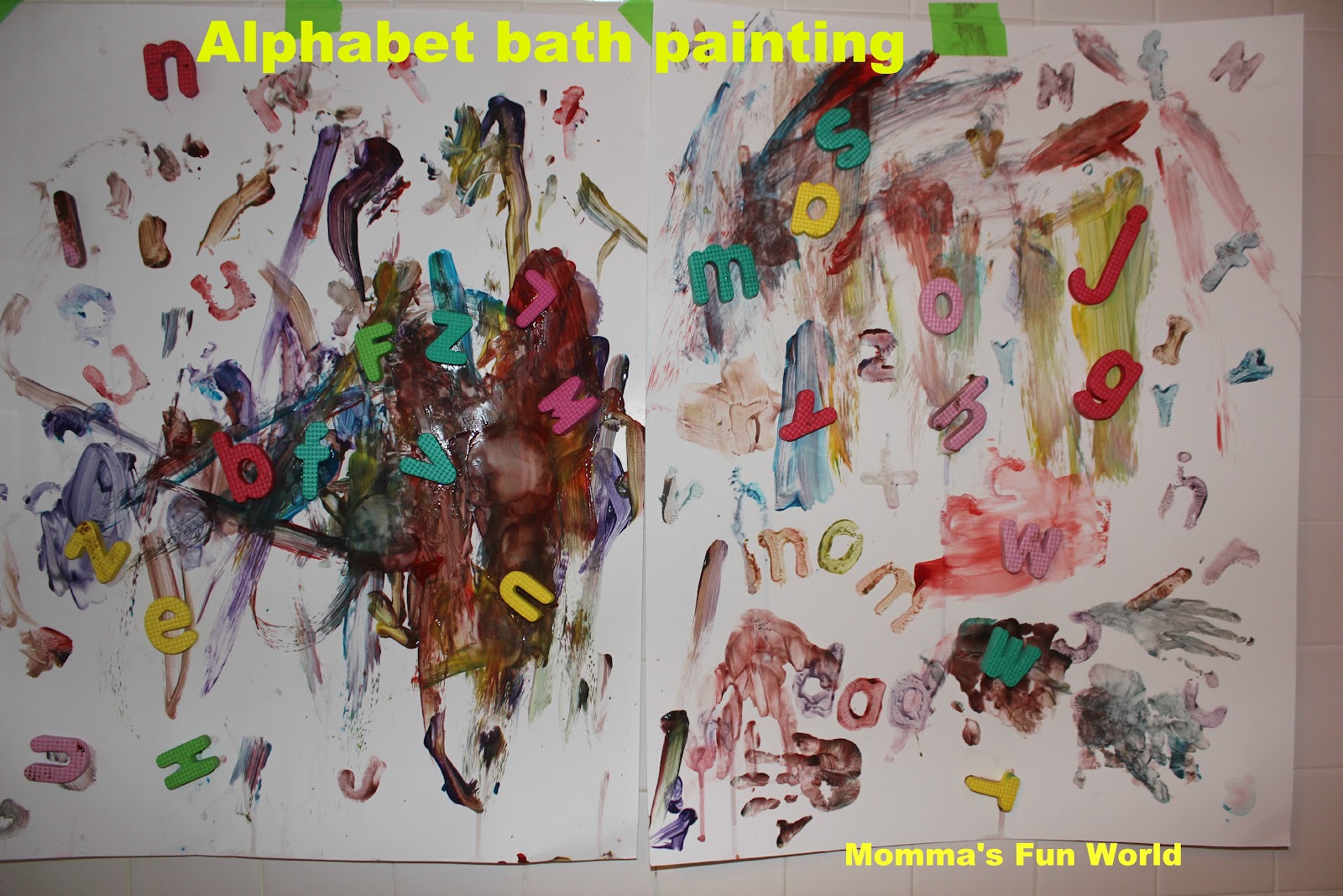 Momma's Fun World A,B,C painting in the bath