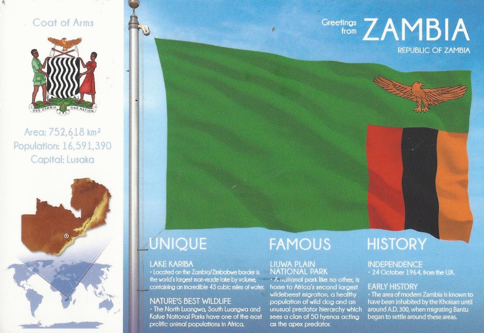 A Journey of Postcards Flags of the World Zambia