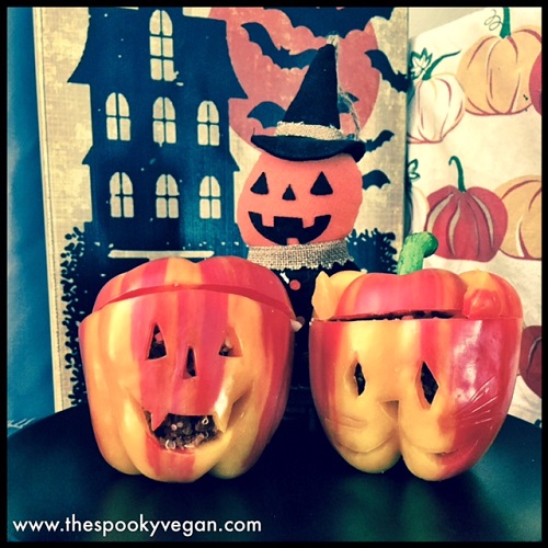 The Spooky Vegan Halloween Stuffed Peppers Or Pepper O Lanterns