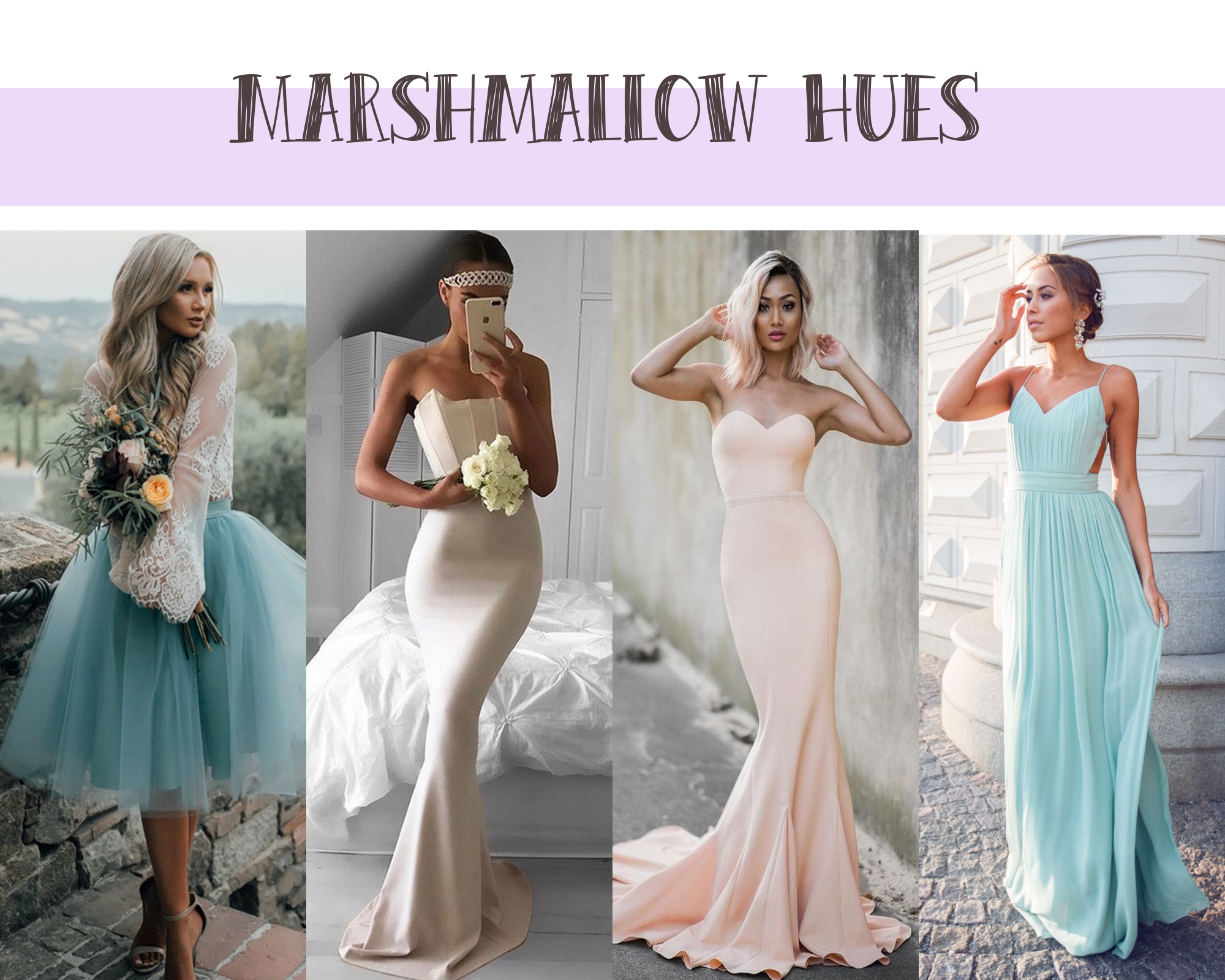 fashion collage with three evening dress trends for prom