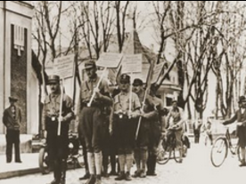 Rosenheim SA marching during the the April 1, 1933 boycott of Jewish-owned businesses