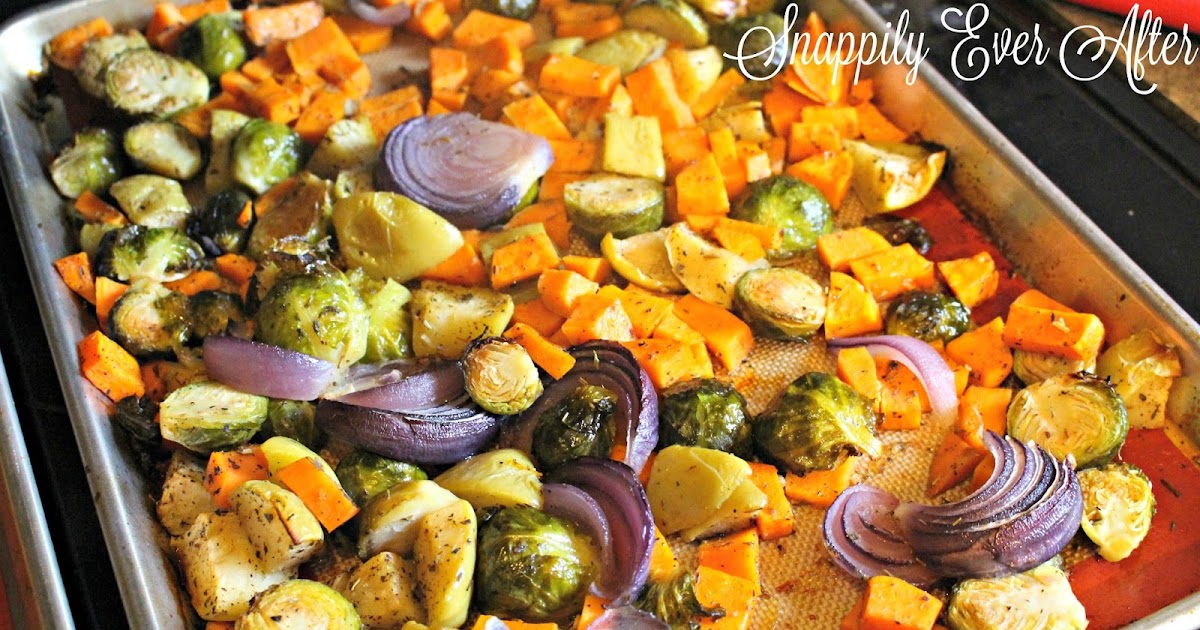 Snappily Ever After Chicken, Sweet Potato and Brussels Sprouts Sheet Pan Supper