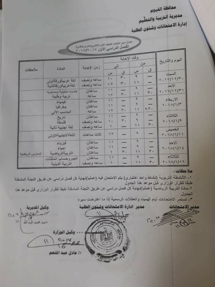   جداول امتحانات محافظة الفيوم الترم الأول 2018 1%25D8%25AB
