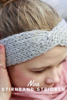 Stirnband Noa Noa ist ein schmales, in der Mitte verschränktes Stirnband. Die Kreuzung der beiden Stränge gibt ihm einen modernen Look, gleichzeitig ist es aber ein einfach zu strickendes Anfängerprojekt, das dank dickeren Garns schnell gestrickt ist.