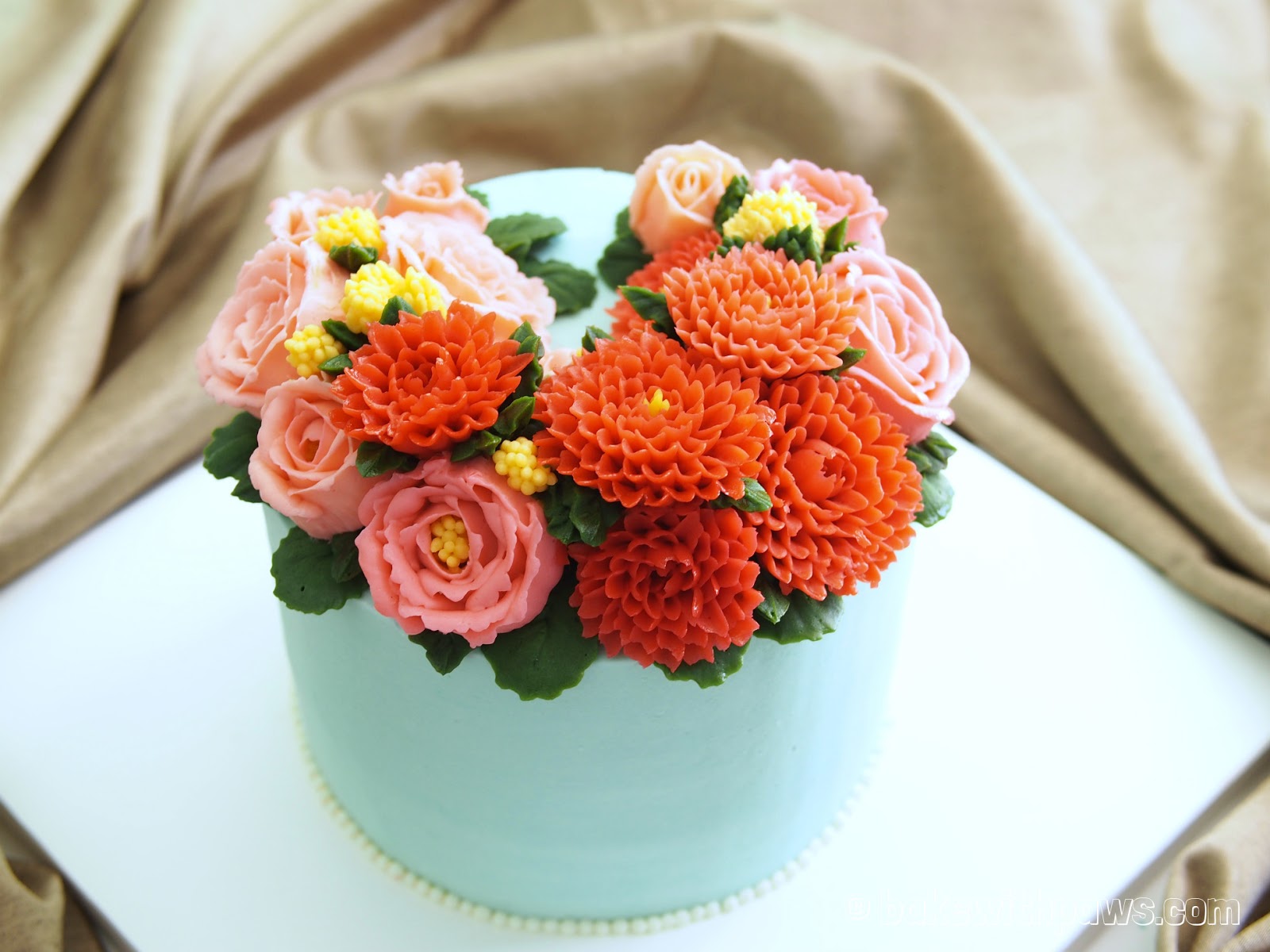 Korean Style Buttercream Flowers Cake 10 BAKE WITH PAWS