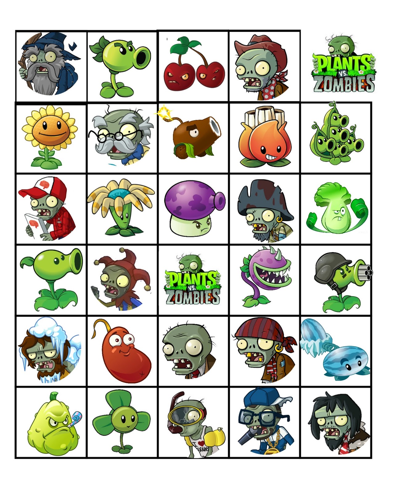 Plants vs. Zombies 2 Bingo Card