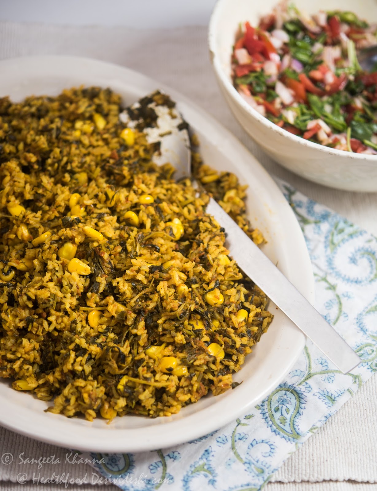 fenugreek and dill curried rice with sweet corn soya methi wali tahiri