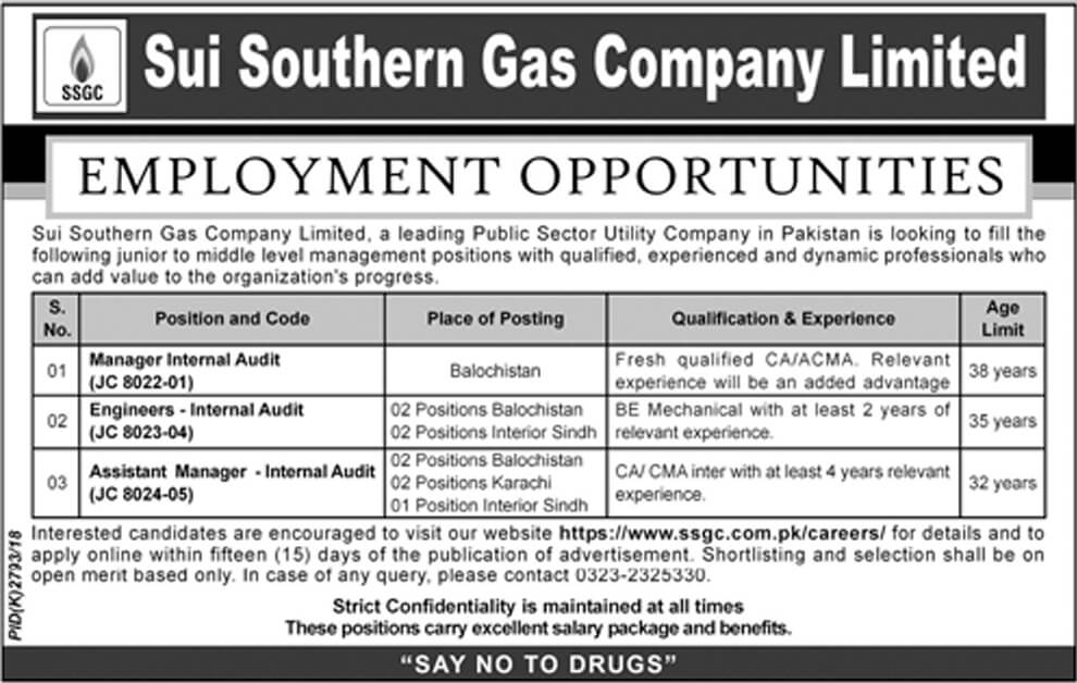 Jobs in Sui Southern Gas Company Limited Jan 2019 Jobs in Sui Southern Gas Company Limited Jan 2019