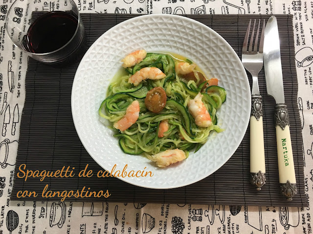 Fideos O Spaguetti De Calabacín Con Langostinos