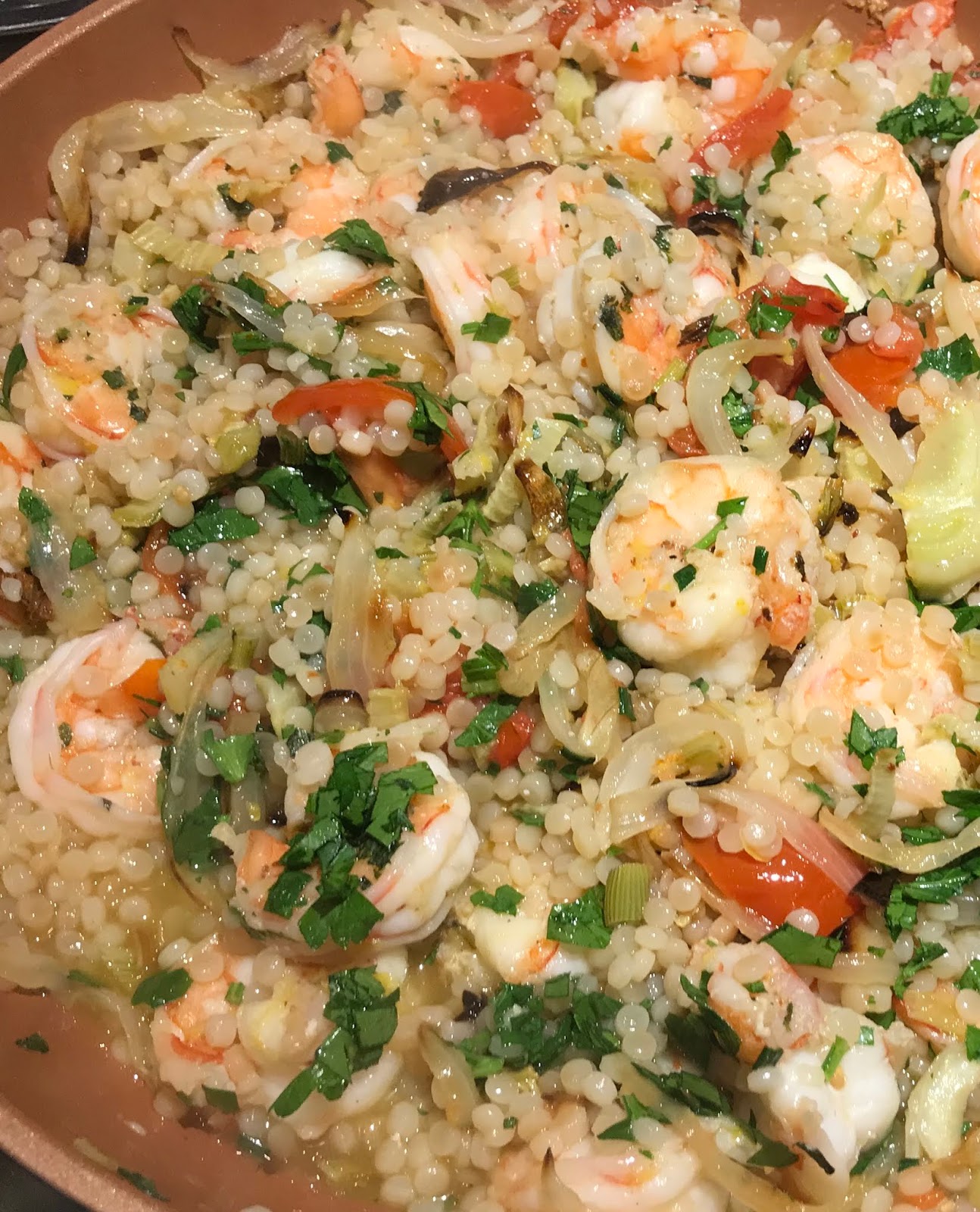 NOLA Girl Cooks Pearl Couscous with Fennel and Shrimp