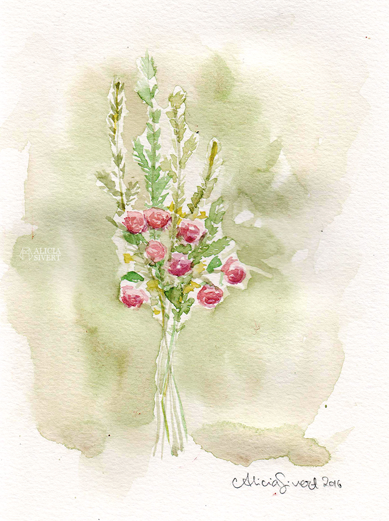 Wilda's roses I, aquarelle painting by Alicia Sivertsson.