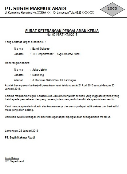 Contoh Surat Pengalaman Kerja Cara Buat Surat