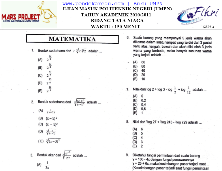 Contoh Soal Umpn Pnj
