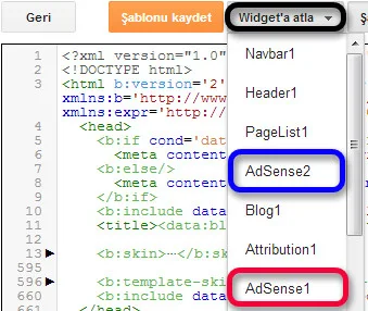 Blogger Şablon Widget'e atla