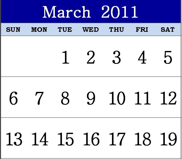 calendar template for march 2011