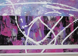 Peinture abstraite contemporaine acrylique rose violet blanc à vendre