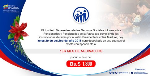 Aviso Oficial: Pago primer mes de aguinaldo a los pensionados del IVSS Aviso Oficial: Pago primer mes de aguinaldo a los pensionados del IVSS