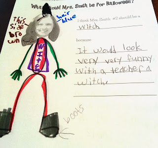 A super fun and FREE art activity for October! Students decorate a picture of their teacher to show "What Should My Teacher be for Halloween" Super easy project that kids love!