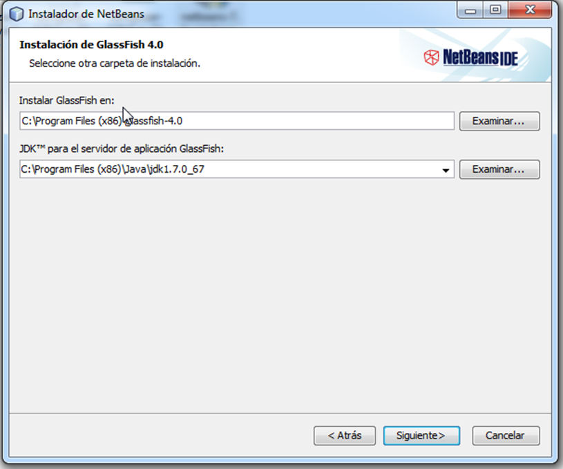 Establecer ruta de instalación y del JDK netbeans