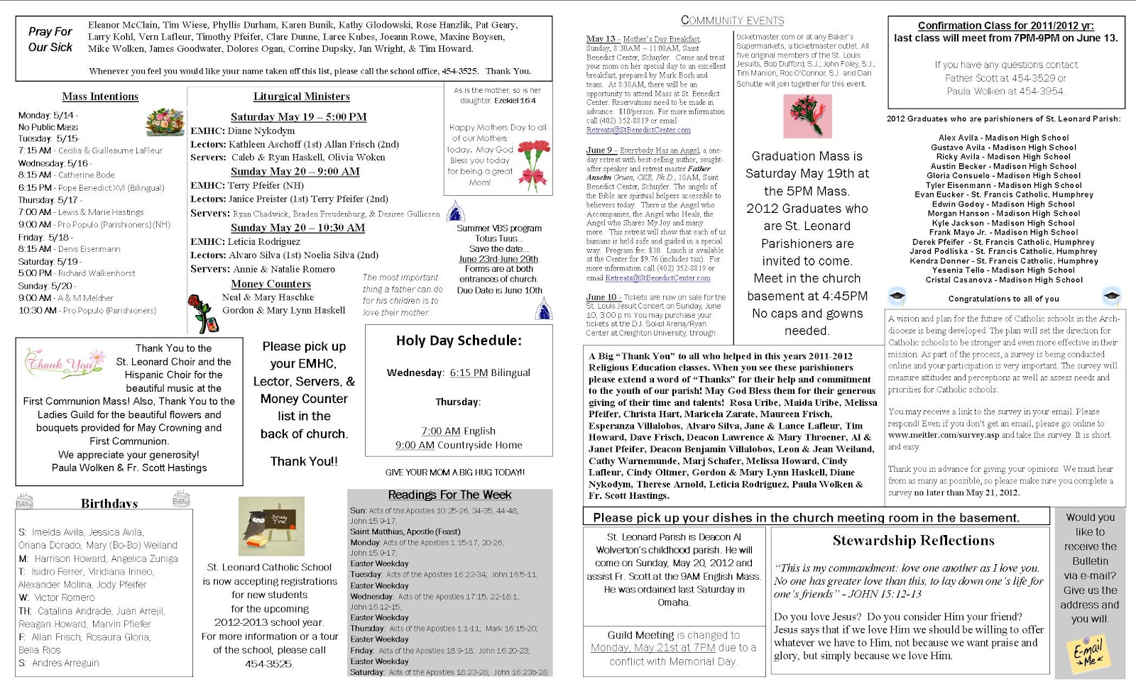 St. Leonard Catholic Church Bulletin 13 May